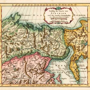 Museumkwaliteit reproductie van de historische kaart van Siberië en het Russische Rijk uit 1756 door Jacques Nicolas Bellin