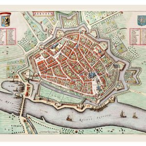 Museumkwaliteit reproductie van de oude stadsplattegrond van Arnhem uit 1649 door Joan Blaeu