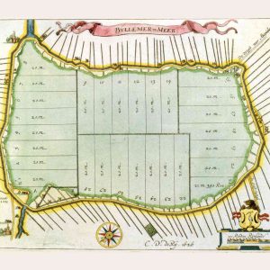 Museumkwaliteit reproductie van de historische kaart van de inpoldering van de Bijlmermeer uit 1626 door Claes Jansz. De Rij