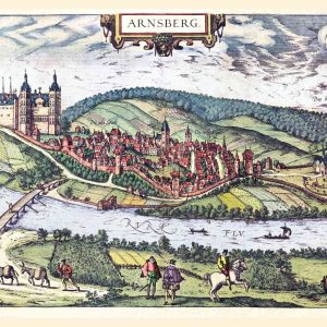 Museumkwaliteit reproductie van de historische stadsplattegrond van Arnsberg uit 1588 door Braun en Hogenberg