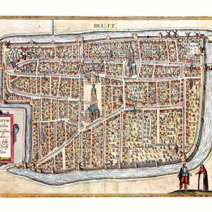 Museumkwaliteit reproductie van de historische stadsplattegrond van Delft uit 1580 door Braun en Hogenberg