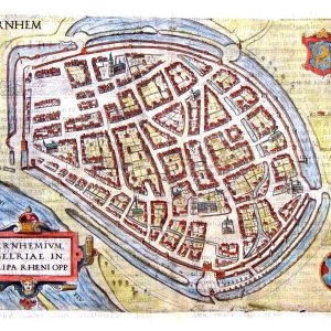 Museumkwaliteit reproductie van de historische stadsplattegrond van Arnhem uit 1581 door Lodovico Guicciardini