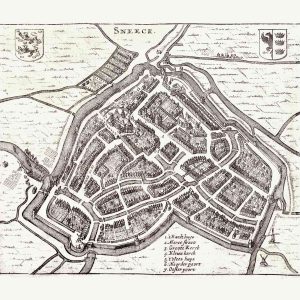 Museumkwaliteit reproductie van de historische stadsplattegrond van Sneek uit 1633 door Lodovico Guicciardini