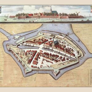 Museumkwaliteit reproductie van de historische stadsplattegrond van Sloten uit 1664 door Schotanus à Sterringa