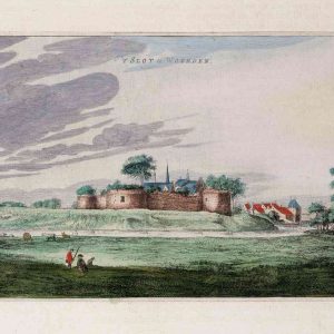 Museumkwaliteit reproductie van de historische kopergravure van het Kasteel van Woerden uit 1649 door Joan Blaeu