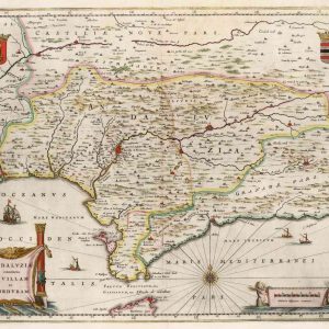 Museumkwaliteit reproductie van de oude kaart van Andalusië uit 1663 door Joan Blaeu
