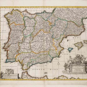 Museumkwaliteit reproductie van de historische kaart van het Iberisch schiereiland uit 1735 door Nicolaas Visscher en de gebroeders Ottens
