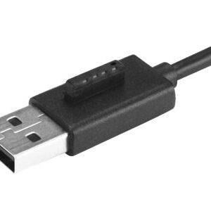 Conector USB cable negro para transferencia de datos y conexión de dispositivos electrónicos.