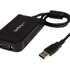 Adaptador USB a VGA para conectar monitores o proyectores a computadoras con puertos USB, compatible con PCs y portátiles, ideal para presentaciones y setup de oficina.