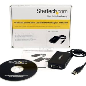 Conector adaptador de vídeo externo USB a VGA para monitores múltiples, compatible con ordenadores y laptops, fácil de usar y portátil.