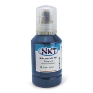 Tinta de sublimación NKT para impresoras Epson, refil de 127ml en color cian, ideal para personalización y diseño en artículos promocionales y textiles, compatible con equipos de impresión especializados.