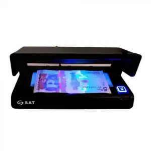 Escáner de billetes con luz UV para detectar dinero falso, ideal para bancos, tiendas y negocios, con tecnología avanzada para seguridad en transacciones.