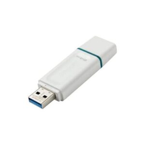 Pendrive USB 3.0 en color blanco, compacto y rápido para transferencia de datos eficiente en computadoras y dispositivos compatibles.