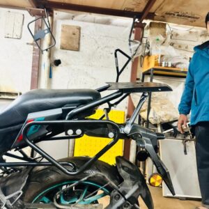 Saddle stay with top rack installed on Yamaha MT 15