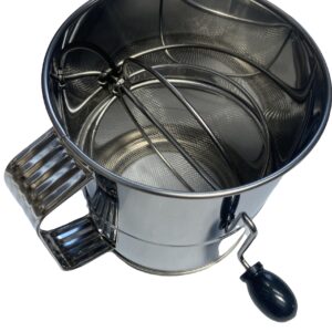Quality Industries Sifter, Manual, Rotary Hand Crank, 6? Diameter, Stainless Steel - Professional Flour Sieve - Dough Blender - Commercial Kitchen Utensil