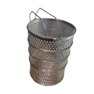Quality Industries Fry Basket, Stainless Steel, Round, Open Top, Circle Holes, Top Handle, 292mm Diameter, 400mm Height