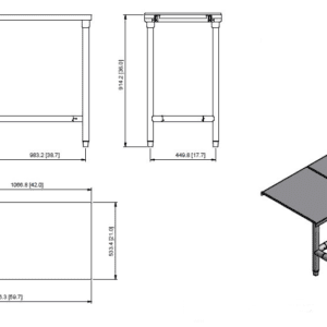 Quality Industries Table, Flat Top, 42" x 21", 18" Hinged Folding Side Shelf, Stainless Steel - Commercial Kitchen Appliance