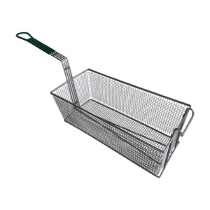 Fry Basket, Stainless Steel, 16.6"x8.8"x6", Green Handle