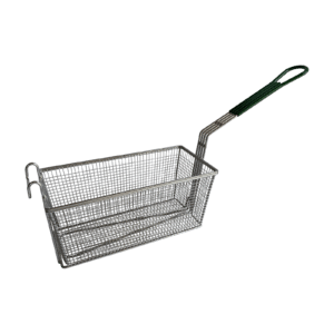 Quality Industries Fry Basket, Stainless Steel, Green Handle, 635x165x295 (mm)