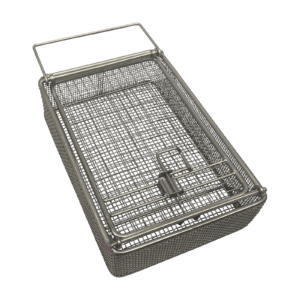 Parts Washing Basket, Stainless Steel, Two Hangers, Bolt Latch, 225x150x50 mm, (9"x6"x2")