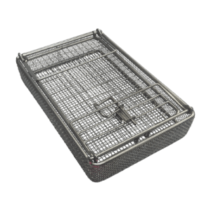Parts Washing Basket, Stainless Steel, Two Hangers, Bolt Latch, 225x150x38 mm, (9"x6"x1.5")