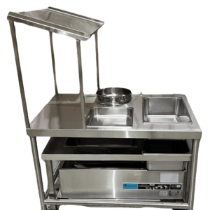 Quality Industries Sifter Table, Tall, 43.3" x 29" x 63", SS, Swiveled Caster Kit with Brakes - Commercial Kitchen Appliance