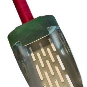 Quality Industries Onion Ring Scoop, Stainless Steel, Perforated, Red Handle