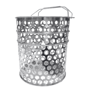 Basket, Stainless Steel, 23mm Side Round Holes, 10mm Bottom Holes, 296mm Diameter, 347mm Height, with Handles