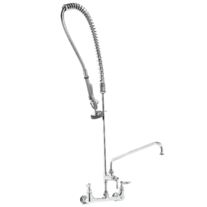 Wall-Mounted Pre-Rinse Unit, Double Warm Faucet, 37.5" High, 44" Hose