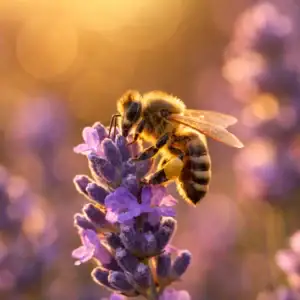Abeille butinant une fleur de lavande, plante mellifère riche en nectar pour les pollinisateurs