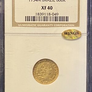 1734-M Brazil 800 Réis, XF40 NGC  Gold Wings Sticker