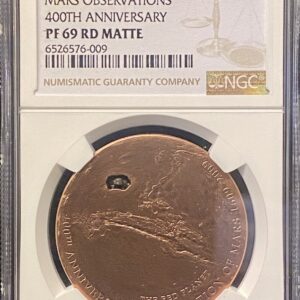 2009 Cook Islands $5 “Mars Observations” – NGC PF69 RD Matte (With Actual Martian Meteorite Fragment)
