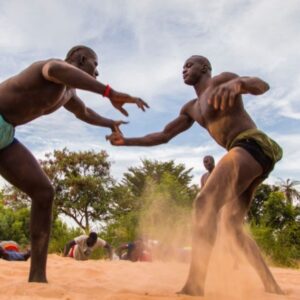 Senegalese wrestling lesson in Dakar, in a wrestling stable