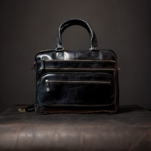 genuine leather laptop bag side profile tan
