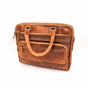 genuine leather laptop bag front view black
