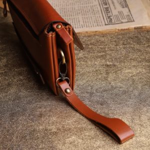 genuine leather handbag side profile with zipper