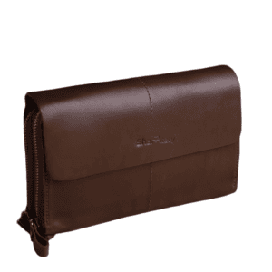 genuine leather clutch bag front view brown