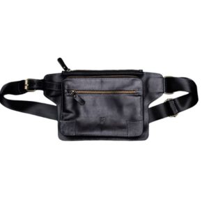 genuine leather fanny pack front view brown