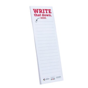 Notepad with magnet—Write that down. Here.