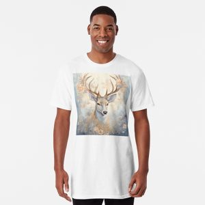 Man wearing white shirt with deer illustration