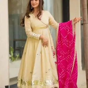 Handmade Anarkali Plazzo Set & Bandhani Dupatta With Soft Chinon With High-Quality Inner