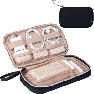 Charging cable organizer kit with multiple USB cables and compact travel case for portable electronic accessories, ideal for tech-savvy travelers.