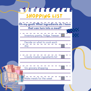 Shopping list for meal prep, inventory pantry, fridge, freezer, grocery shopping, healthy meal planning, cooking tips, meal ideas, kitchen organization, Soulstice Living.