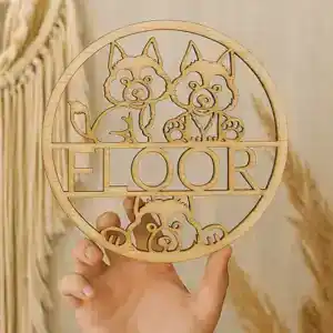 Houten handgemaakt naambordje met wolf design - uniek gemaakt met jouw eigen gekozen naam