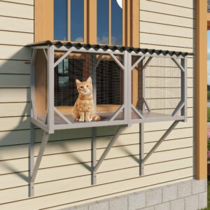 cat window perch large wooden catio for indoor cats with mesh panels