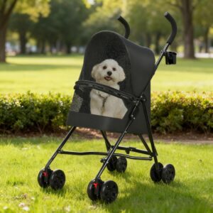 pet stroller for small dogs foldable lightweight with mesh ventilation