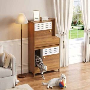 2 in 1 cat furniture with hidden litter box enclosure and storage cabinet