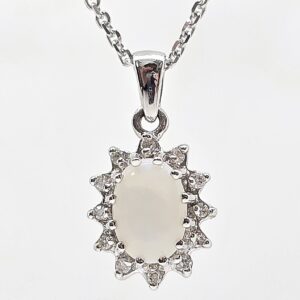 10kw Opal Diamond Halo Pendant