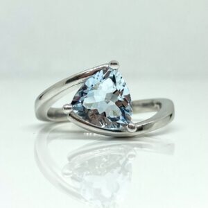 14k White Gold Trillion Cut Aquamarine Bypass Ring