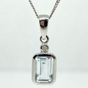 10k White Gold .8ct Aquamarine and .009ct Diamond Pendant *chain not included